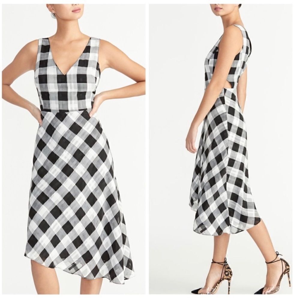 Rachel Roy January Black Combo Plaid Cutout Asymmetrical Hem Dress SIZE 12 NWT